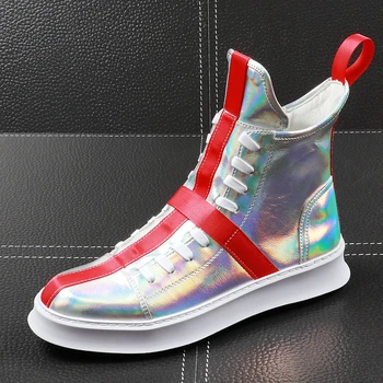 

Brand Men Fashion Casual Shoes Spring Autumn Men Shoes Male High Top Botas Hombre Men Leisure Silver Hip-hop Boots