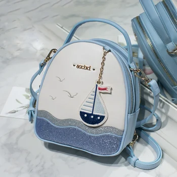 

Small Fresh Contrast Sequins Embroidery Backpack Shoulder Bag Students Korean Young Girl Lolita Ocean Blue Knapsack Handbag