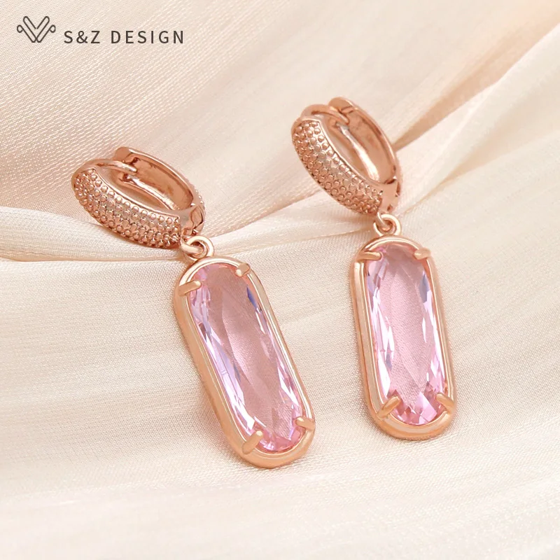 S&Z DESIGN New Rose Gold Color Oval Egg Shape Dangle Earrings For Women Girls Wedding Party Fashion Jewelry Gift
