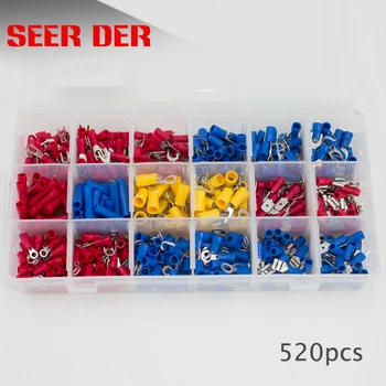 

520Pcs Assorted Insulated Electrical Wire Terminals Crimp Connector Spade Ring Fork Set Red Yellow Blue