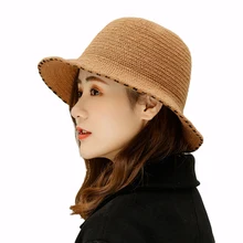 Sparsil, Женская Зимняя шерстяная Панама, женские Лоскутные вязаные складные теплые мягкие однотонные кепки с широкими полями, модные женские шапки