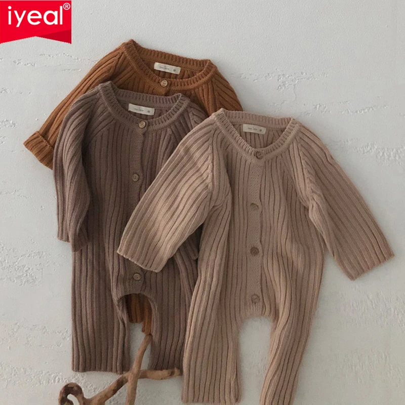 Cute Infant Baby Girls Romper IYEAL Kids Spring Ribbed Baby Clothes With Hats Newborn Baby Boy Girl Clothing Toddler Solid Long Sleeve Romper Outfits Jumpsuit Baby Bodysuits are cool