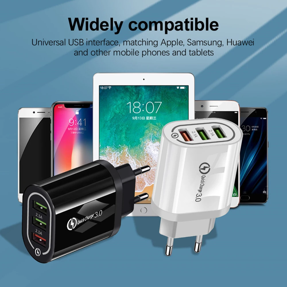 Хорошая 3 Порты и разъёмы USB Зарядное устройство Quick Charge 3,0 для IPhone X 7 samsung huawei P30 Xiaomi 5V 3A ЕС США штекер Адаптер зарядки мобильного телефона