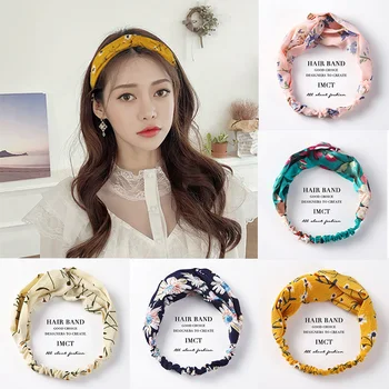 

Women Hair Accessories for Baby Fashion Headband Fabric Cross Knotted Bow Chiffon Floral Hair Band Korea Headdress ladies Hoop
