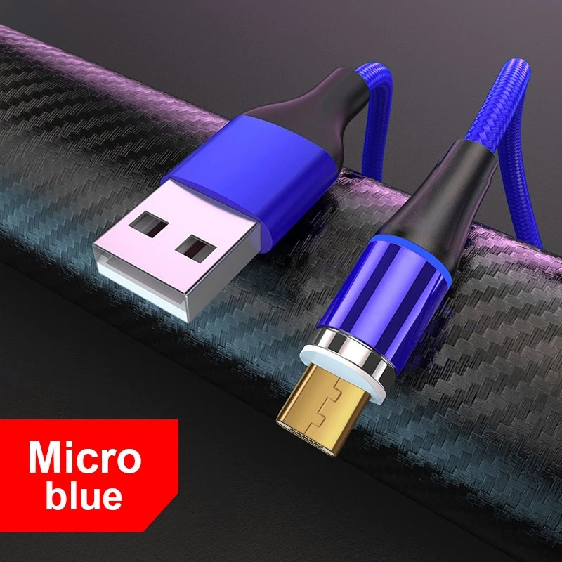 Blue For Micro USB ROCK 5A Магнитный кабель Micro Usb type C супер быстрая зарядка телефона Usb C светодиодный светильник для iPhone Xiaomi huawei Android Phone 1 м 2 м - Цвет: Blue For Micro USB