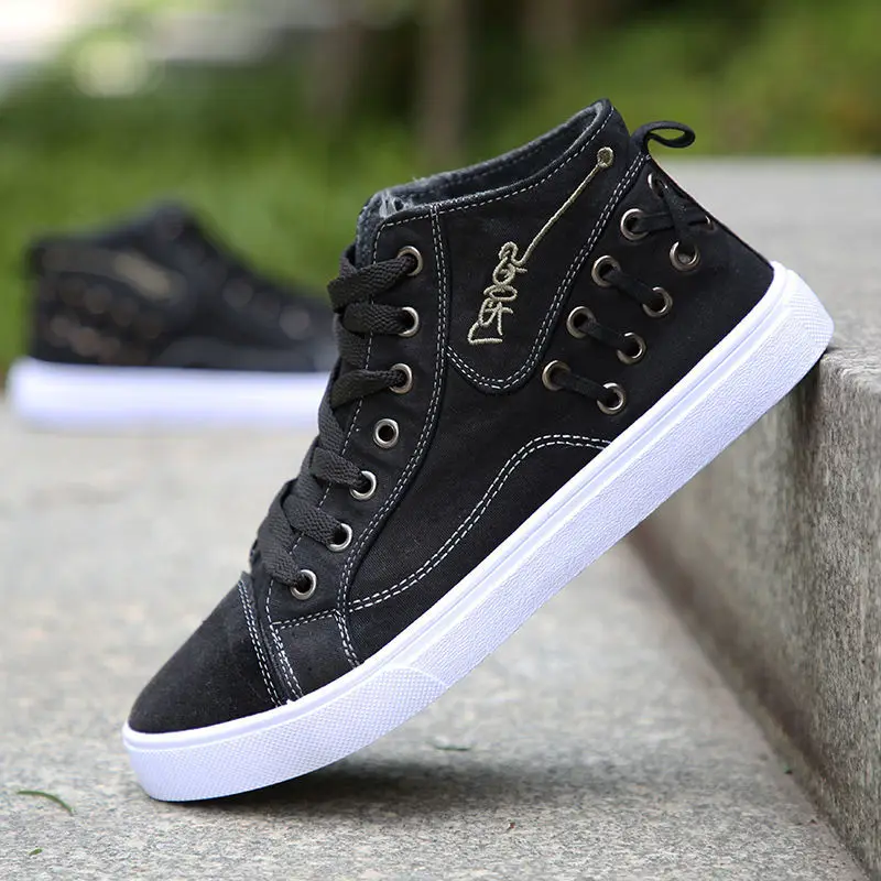 Men Casual High Top Canvas Shoes Chunky Mans Denim Blue Black Sport  Sneakers Male Tennis Trainers Skate Trend Vulcanize Shoes 44