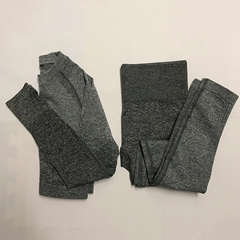 Dark Gray Женский комплект для йоги, одежда для спортзала, Омбре, бесшовные леггинсы+ укороченные рубашки, спортивный костюм для тренировок, Женский комплект с длинным рукавом для фитнеса, одежда для активного отдыха - Цвет: Dark Gray