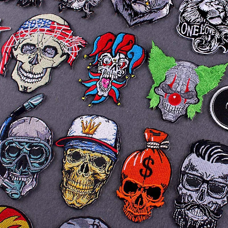 

Skull/Punk Patch Thermoadhesive Embroidery Patch Iron On Patches For Clothes Embroidered Patches For Clothing Applique Badge DIY