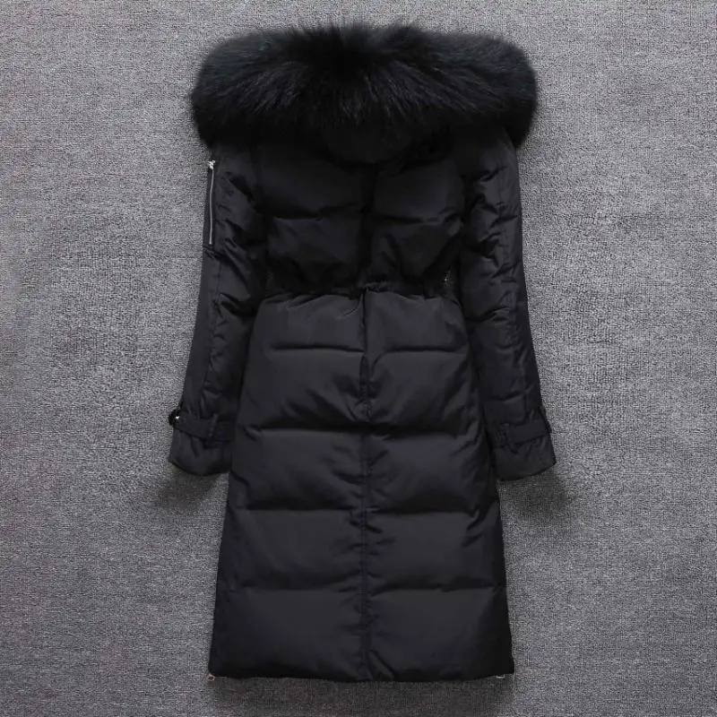 

Winter 90% Duck Down Jacket Women Hood Slim Coat Parka Natural Raccoon Fur Warm Long Overcoat manteau femme LX2261