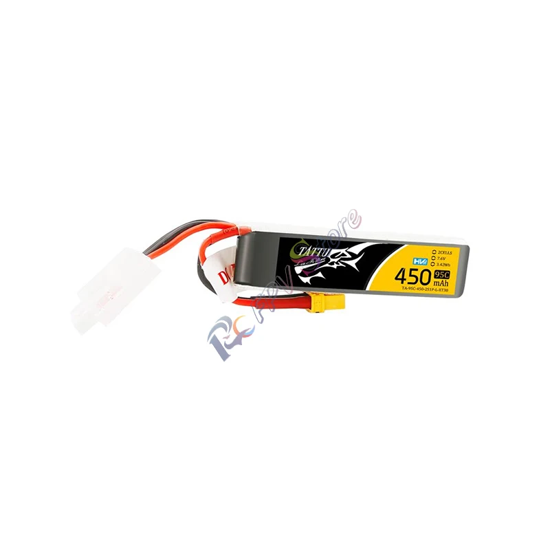 Tattu 450 мАч 7 6 В Высокое напряжение 95C 2S1P Lipo аккумулятор с разъемом XT30 длинная