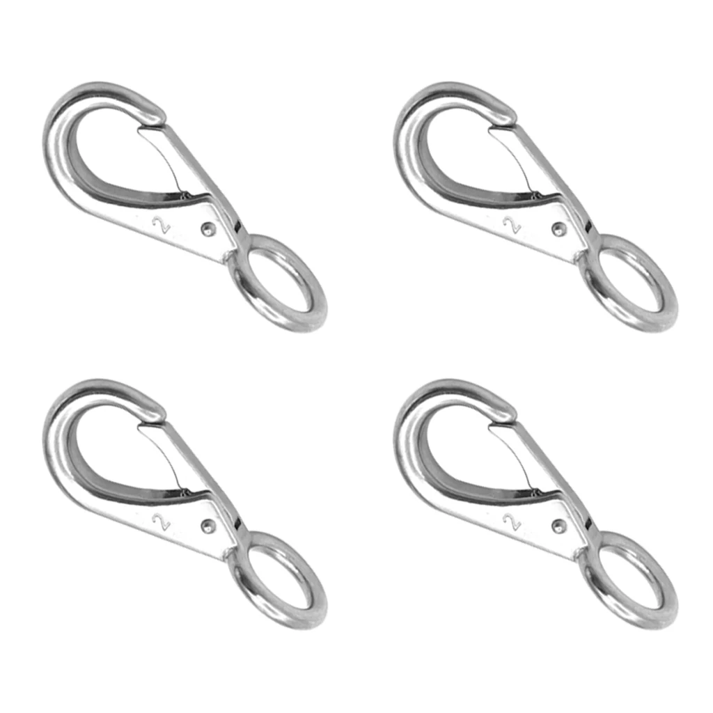 4pcs Heavy Duty Stainless Steel Spring Snap Hook Fixed Eye Clip Carabiner, Universal Marine Clip Dock Hardware