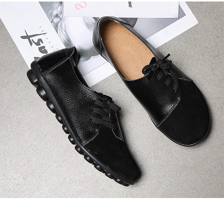 New Women Shoes 2021 Spring Genuine Leather Moccasins Flats Shoes Woman Lace-Up Casual Ladies Driving Shoes Plus Size 35-44