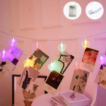 

10/20/40 LED Heart Photo Clip LED String Lights Christmas Decor Led Lights for Home Bedroom Wedding Party Wall Decoration Light