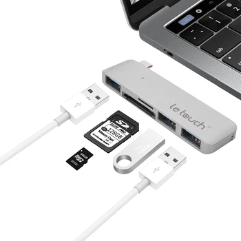 

5 in 1 Type C HUB / USB C Adapter with 3 USB 3.0 SD/Micro SD Card Reader for Macbook 12" Aluminum multi-port adapter Type-C Hub