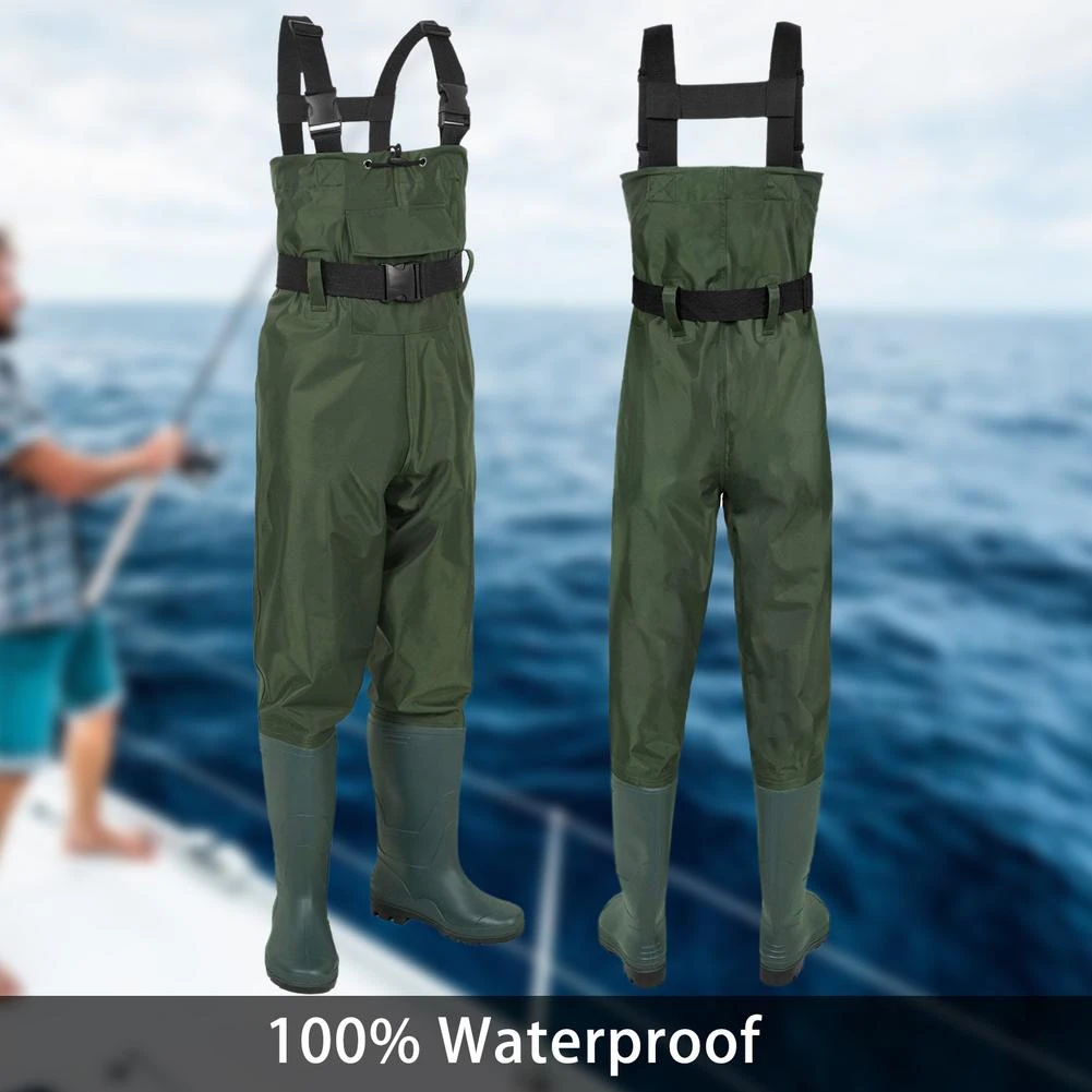 Traje de pantalones de pesca cómodos, mono de impermeable de con pantalones y botas, ropa de pesca duradera|Ropa pescar| -