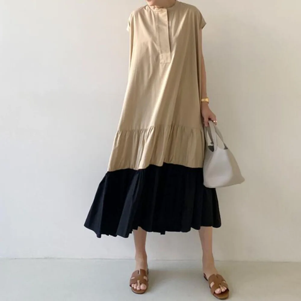 Женское плиссированное платье с коротким рукавом повседневное Длинное