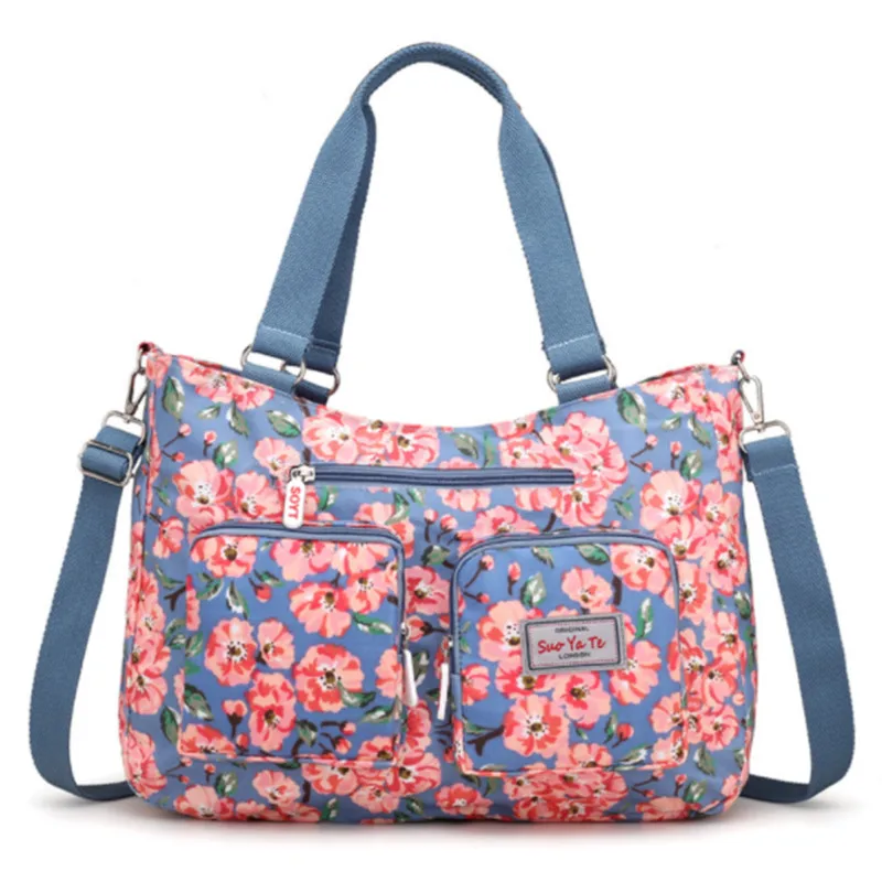 Bolso de mano con estampado de flores para mujer, bolsa de viaje de gran capacidad, de nailon, impermeable, con múltiples bolsillos, de un solo hombro, envío directo