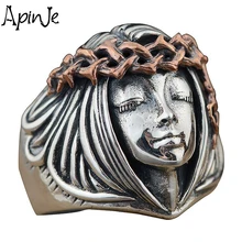 Apinje – bague de luxe bohème, Belle déesse thaïlandaise, en argent 925, pour hommes et femmes, bijoux Vintage, Portrait d'ange