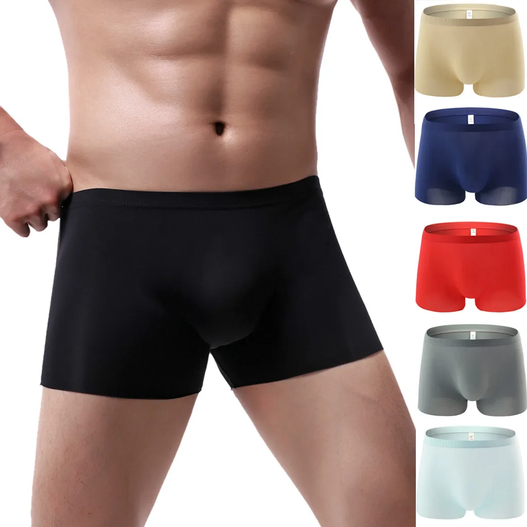 

2019 New Mens Underwears Men's Soft Briefs Sexy All Season Underpants Pure Color Breathable Patchwork Ice-silk Underwear