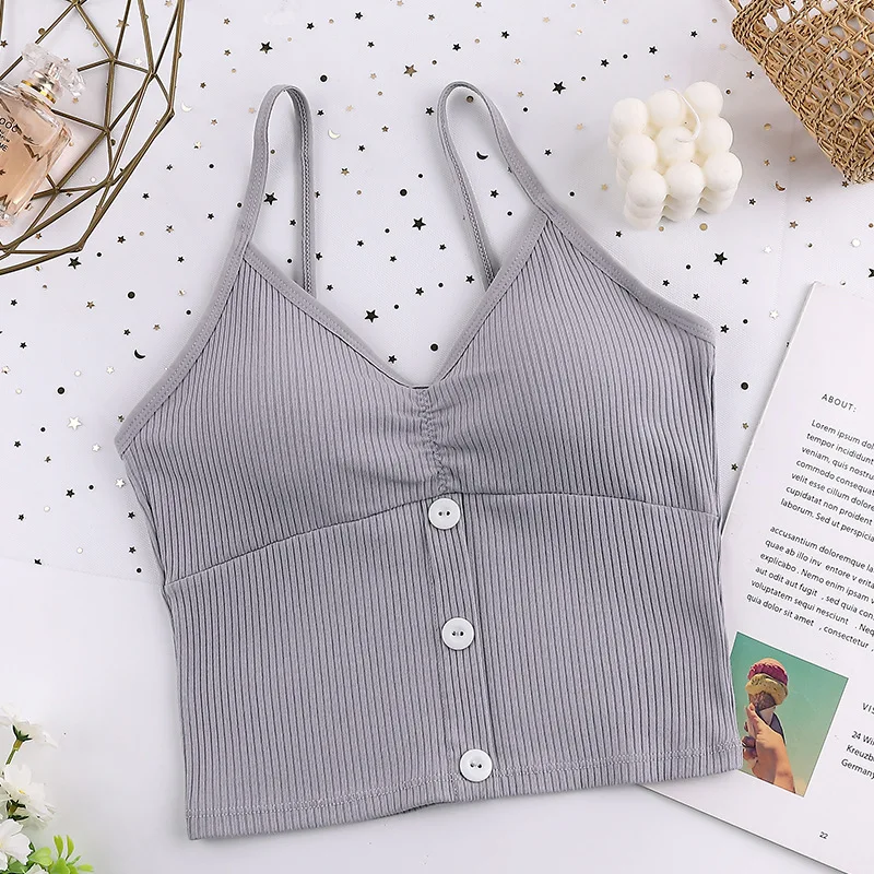 Breathable Yoga Top Women Sexy Sling Sports Vest Solid Color Fitness Sleeveless Top Casual Comfortable Camisole with Chest Pad