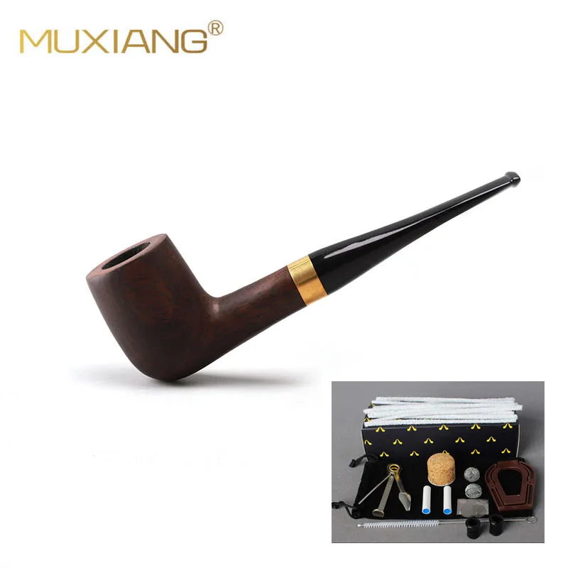RUHotSaleEbonyWoodenSmokingPipeWith9mmActivatedCarbonFilter