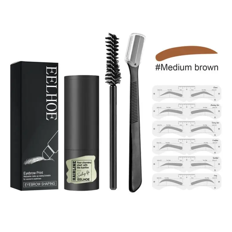 One Step Eyebrow Stamp Shaping Kit Professional Eye Brow Gel Makeup with 10 Reusable Stencils Brushes | Красота и здоровье
