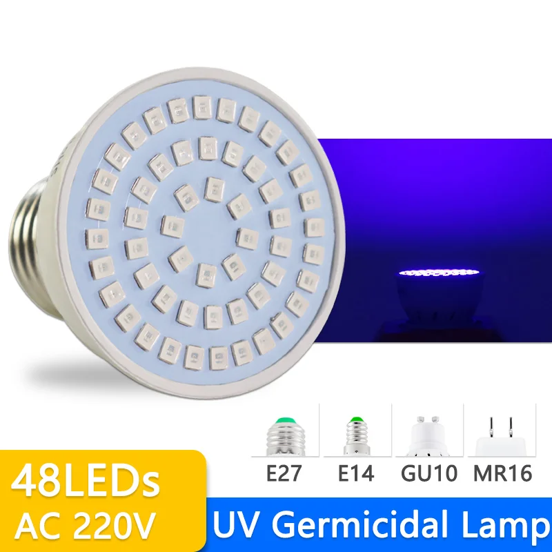 Tanie Żarówka LED UV bakteriobójcza GU10 E27 MR16 E14 lampa UV do usuwania sklep