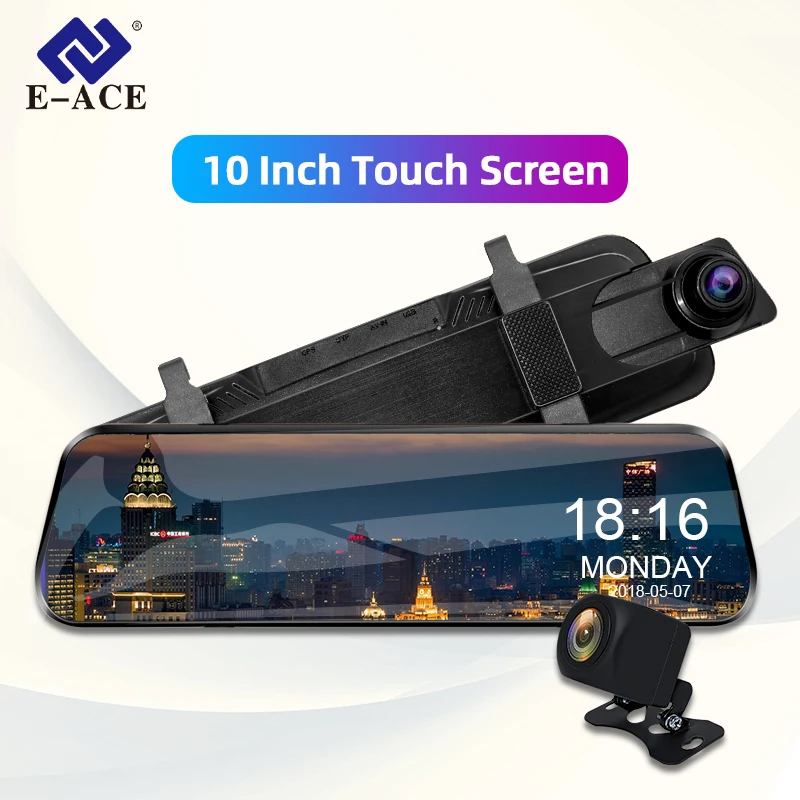 E-ACE 10 cal ekran dotykowy samochodu Dvr przesyłania strumieniowego widok z tyłu lustro Dash kamera FHD 1080P rejestrator wideo z dwoma obiektywami z tylnej kamery E-ACE 10 cal ekran dotykowy samochodu Dvr przesyłania strumieniowego widok z tyłu lustro Dash kamera FHD 1080P rejestrator wideo z dwoma obiektywami z tylnej kamery
