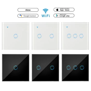 

1/2/3-Gang Wifi Smart Light Switch Glass Screen Touch Panel Voice Control Wireless Wall Switch work with Alexa Echo Google Home