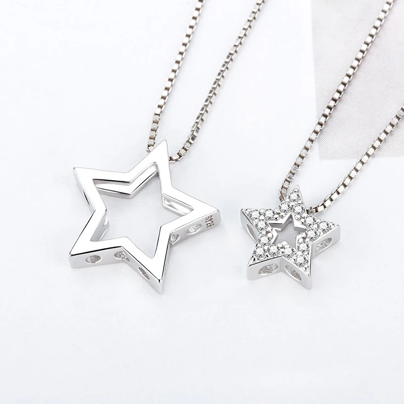 Pendant Necklace Silver Necklace Silver Pendant Silver Necklace Charms CLUCI Real 925 Sterling Silver Double Star Shaped Pendant for Women Necklace Jewelry Making Zircon Charms Only Pendant DP001SB