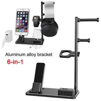 

6 In 1 Aluminum Alloy Charge Stand Bracket Headset Holder for Apple Watch AirPods iPhone iPad VDX99