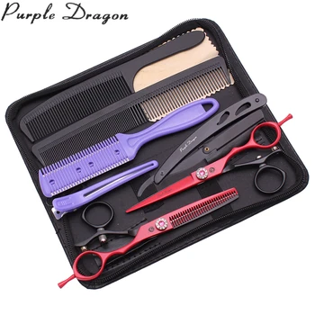 

Hairdresser Scissors 5.5" 440C Purple Dragon Cutting Scissors Thinning Shears Professional Hair Scissors Swivel Thumb Red Z9019
