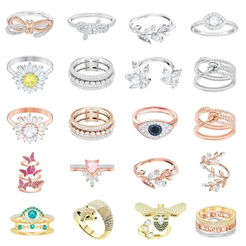 

High Quality Swa JZ002 Original Fashion Devil Eye Flower Bow Leaves Fox Bee Butterfly Brick Twirling Ring