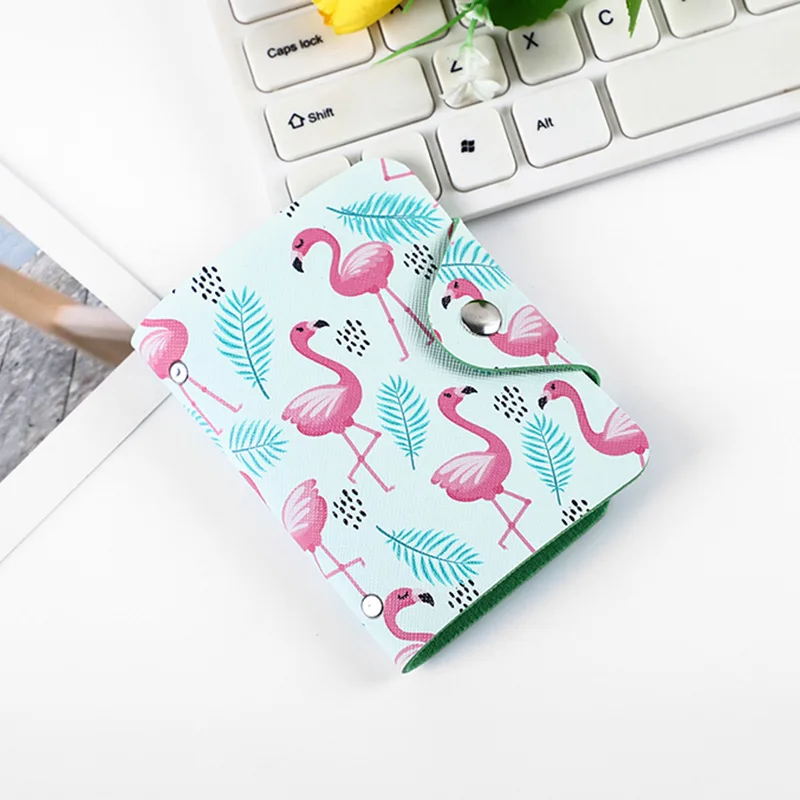 

Flamingo Leather Card Case Credit Card Holder Student Cute Cartoon ID Cards Wallet Passport Business Card Holder Book Protector