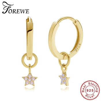 

Forewe New Trendy 925 Silver Sterling CZ Stone Five Star Small Drop Earrings 18K Gold Plated Circle Earrings For Women Jewelry