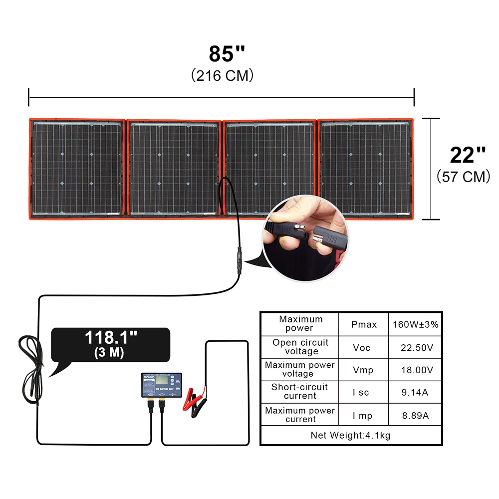Dokio-Panneau solaire flexible et pliable, 150W/160W PRO, mono, portable, haute puissance, pour l'extérieur, voyage et bateau, fabriqué en Chine