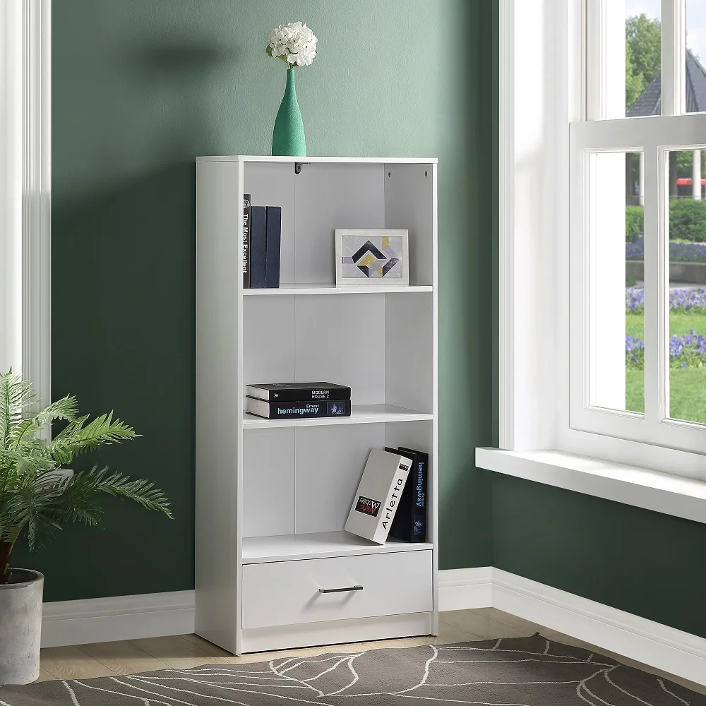 

Tribesigns 51.2 Tall Wood Standard Bookcase with 3 Shelves Open Storage Compartments and 1 Drawer