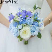 JaneVini синие цветы искусственные цветы для невесты Букет пляж Hochzeit белая роза Свадебный букет цветов Ramo Flores Novia