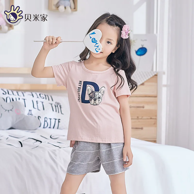

Bay MJ CHILDREN'S Pajamas Girls' Short Sleeve Shirt Homewear Set Summer GIRL'S Baby New Style Big Boy Thin Summer