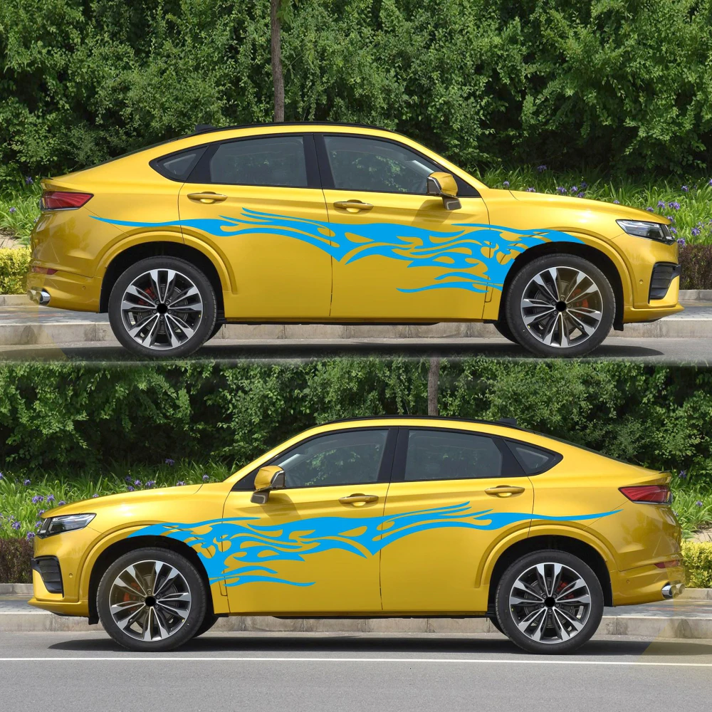 1 пара авто кузова автомобиля наклейки графика наклейки s пламя серебряное кольцо Тотем огня декоративные наклейки Наклейка автомобиля боковое тело аксессуары