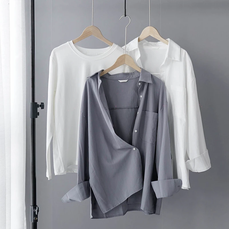 Koop 2020 Lente Blouse Vrouwen 100% Katoen Lange Mouw Japanse Beknopte Stijl Revers Zachte Dames Casual Tops 8887