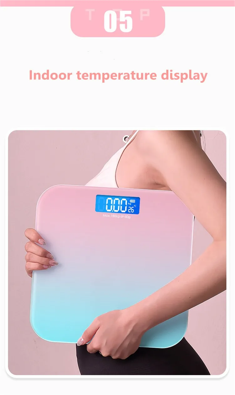 180KG Gradients Pink Color Bathroom Scales Floor Digital Scale Body Weight Glass LED Smart Scales Electronic Balance Body Scale