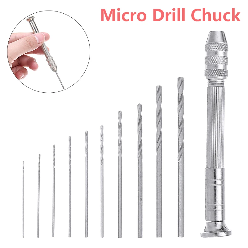 

1Set Micro Hand Drill Chuck Twist Drill Bit 10Pcs Twist Drill Bit Clamping Range 0.8-3.0mm+1Pcs Hand Drill Tool Accessories