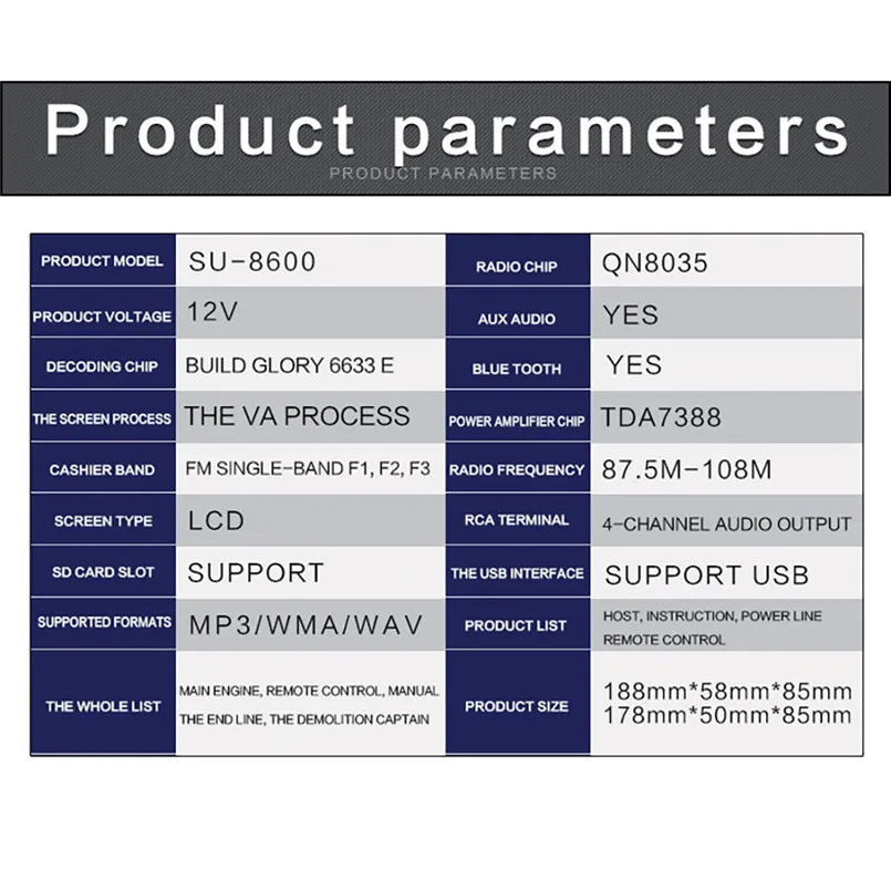SU-8600 12V car MP3 card BT MP3 digital amplifier car mp3 player u disk radio Smart Wendeng BT link 50AUG128