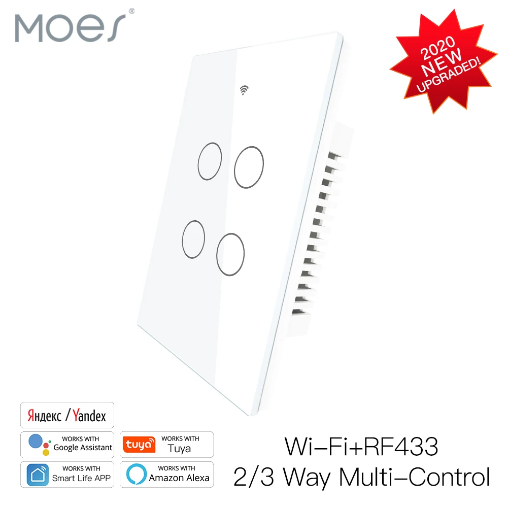 

Moes Smart Glass Panel Switch Smart Life/Tuya App Multi-Control Association, Voice Control with Alexa,Google Home,4 Gang