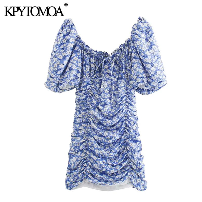 KPYTOMOA Women 2020 Chic Fashion Floral Print Pleated Mini Dress Vintage Puff Sleeve With Lining Female Dresses Vestidos Mujer KPYTOMOA Women 2020 Chic Fashion Floral Print Pleated Mini Dress Vintage Puff Sleeve With Lining Female Dresses Vestidos Mujer