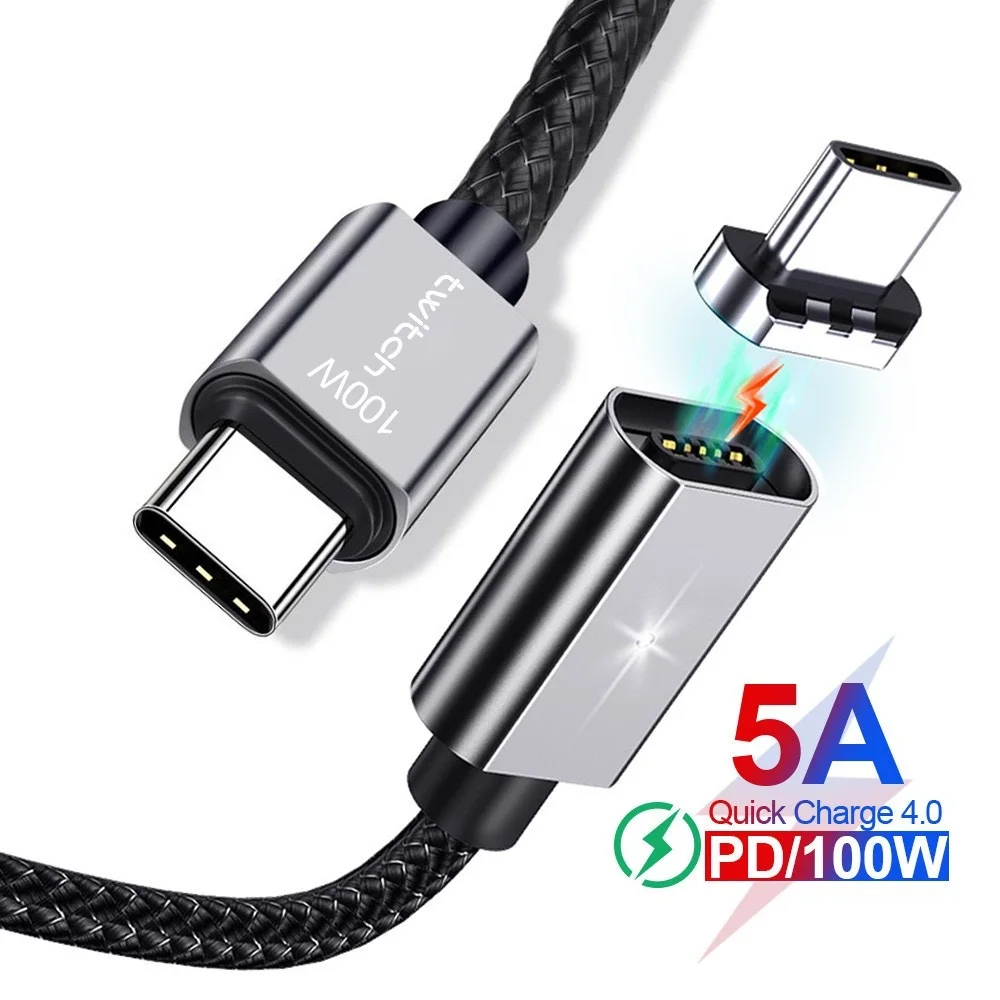 Магнитный кабель USB C для Macbook Pro 16 5A 100 Вт Type C-Type нейлоновый плетеный шнур Samsung S20 Dell