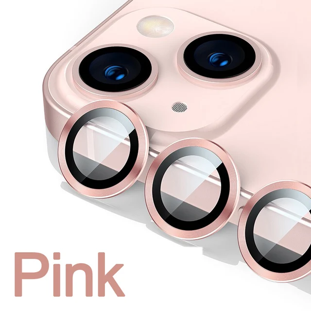 Diamond Glitter Camera Lens Protector On For iPhone 13 12 11 Pro Max Mini Metal Ring Lens Glass On iPhone 13 Pro Max Protective Pink