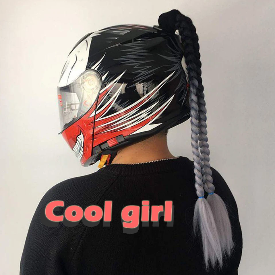 Motorcycle Helmet Braids Woman Wig 13 Colors Twist Dual Pigtail Ponytail With Sucker