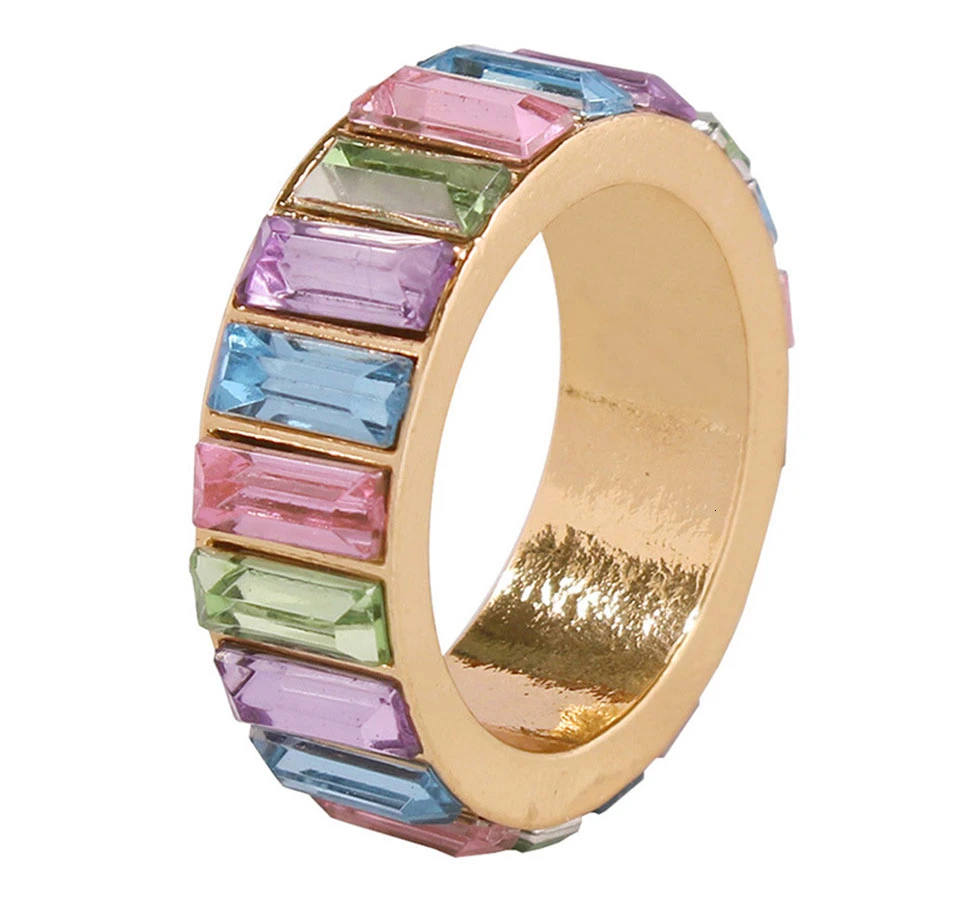 Jouval Fashion Rainbow Rhinestone Rings For Women Punk Gold Vintage Crystal Wedding Engagement Ring Bague Female Fashion Jewelry